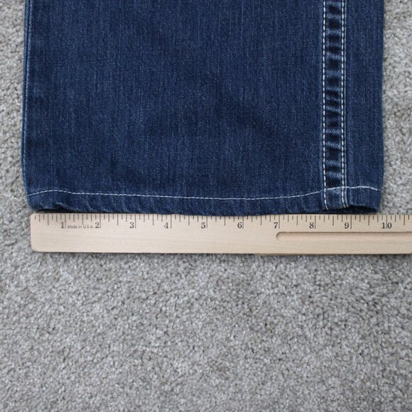 True Religion Boot cut Jeans Mens 38 Blue Bootcut Thick Stitch Denim 28" inseam - Picture 5 of 15
